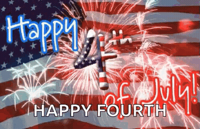 Fourth Of July Greeting Card With Fireworks And Flag GIF