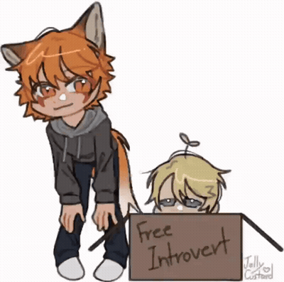 Fox And Boy With Sign Saying Free Introvert GIF