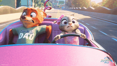 Fox And Cat Driving Pink Car Zootopia 2 GIF