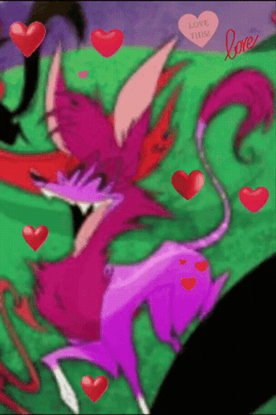 Fox And Cat With Hearts Saying Love GIF