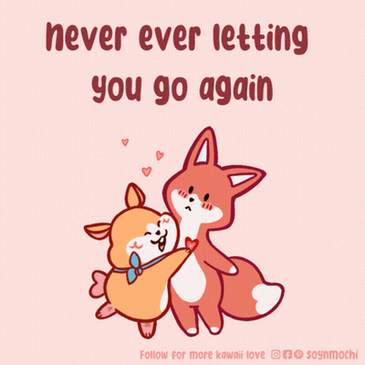 Fox And Dog Hugging Saying Never Ever Letting You Go Again GIF