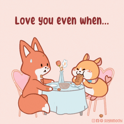 Fox And Dog Sitting At Table Saying Love You Even When GIF