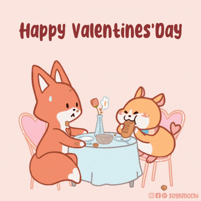Fox And Hamster Sitting At Table Saying Happy Valentine's Day GIF