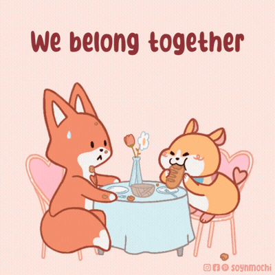 Fox And Hamster Sitting At Table Saying We Belong Together GIF