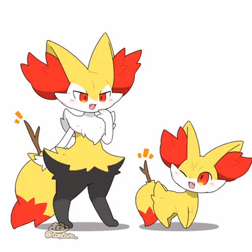 Fox And Smaller Fox With Stick In Mouth GIF