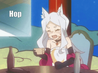 Fox Girl Sitting At Table Holding Coffee And Alcohol GIF