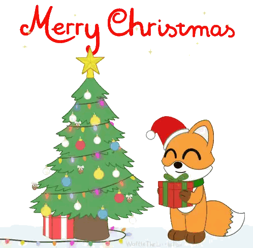 Fox Holding Gift In Front Of Tree Sticker