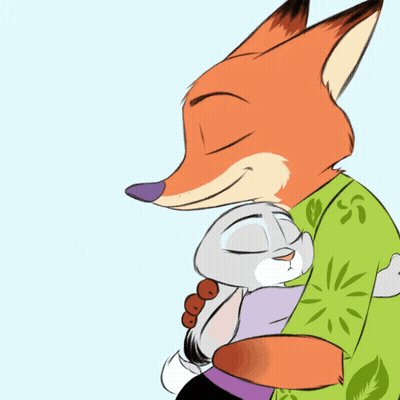 Fox Holding Rabbit Eyes Closed GIF