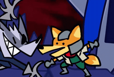 Fox Holding Sword Fighting Wolf GIF