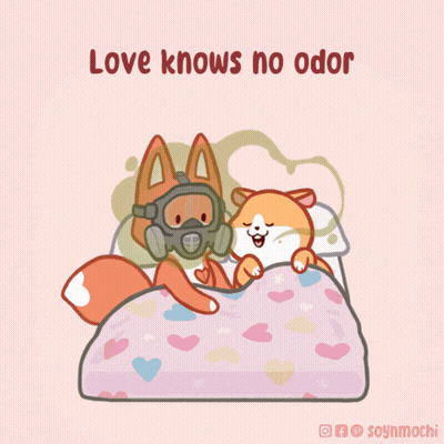 Fox In Gas Mask And Dog Laying On Bed GIF