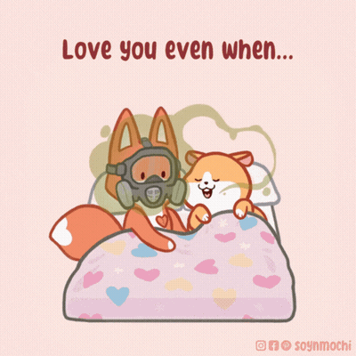 Fox In Gas Mask Laying Next To Dog GIF