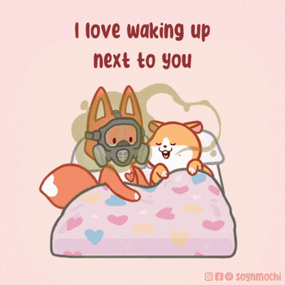 Fox In Gas Mask Laying Next To Dog GIF