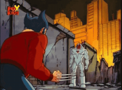 Fox Kids Cartoon Wolverine Fighting White Robot GIF