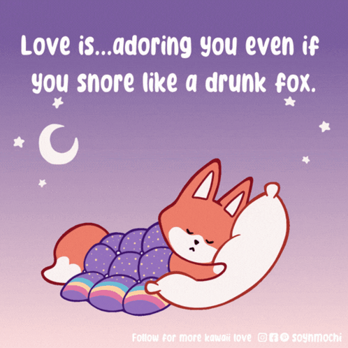 Fox Sleeping Under Blanket With Love Is Quote GIF