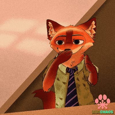 Fox Wearing Shirt And Tie With Paw Chaos Logo GIF