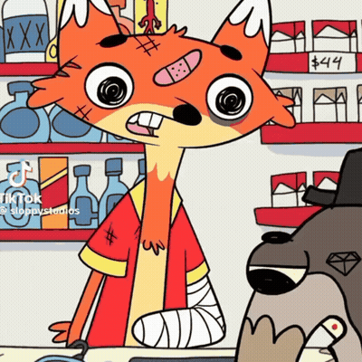 Fox With Head Bandage And Bear With Arm Bandage GIF