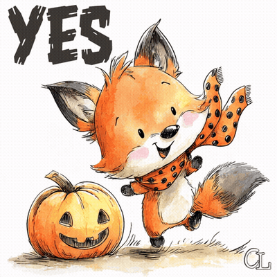 Zorro con bufanda junto a calabaza diciendo sí GIF