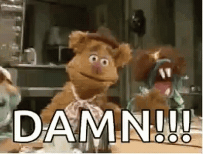 Fozzie Bear From The Muppet Show Is Sitting At A Table And Says Damn !!! GIF
