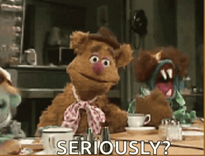 Fozzie Bear Is Sitting At A Table With Other Stuffed Animals And Says Seriously ? GIF