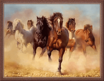 Framed Painting Of Horses Running In Desert GIF