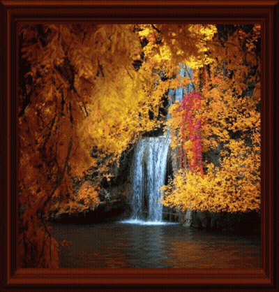 Framed Picture Of Autumn Waterfall GIF
