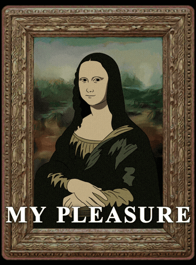 Framed Picture Of Woman Saying My Pleasure GIF