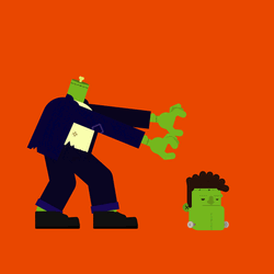 Frankenstein Monster Chasing His Head GIF
