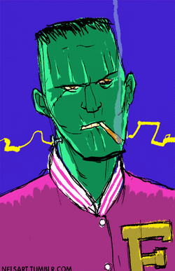 Frankenstein Smoking Animated Art GIF