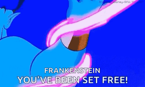 Frankenstein You 'Ve Been Set Free ! Is A Disney Animated Gif Of A Cartoon Character . GIF
