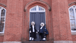Franklin And Marshall Mascots Opening Door GIF