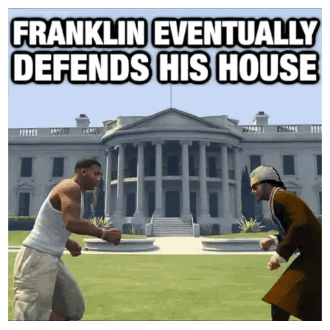 Franklin Defends His House With Video Game Scene Sticker