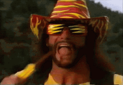 Frantic Randy Savage Biting Rope GIF