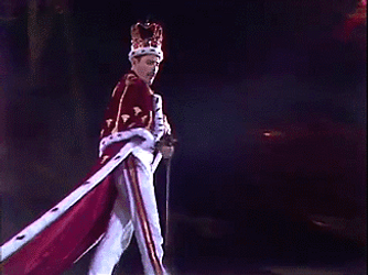 Freddie Mercury Wearing Crown Long Red Trail Cape GIF
