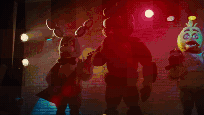 Freddy And Chica From Five Nights At Freddy's Standing In Dark GIF