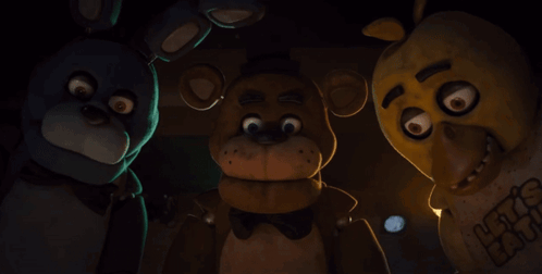 Freddy Bear Bonnie And Chica From Five Nights At Freddy 'S Look At The Camera GIF