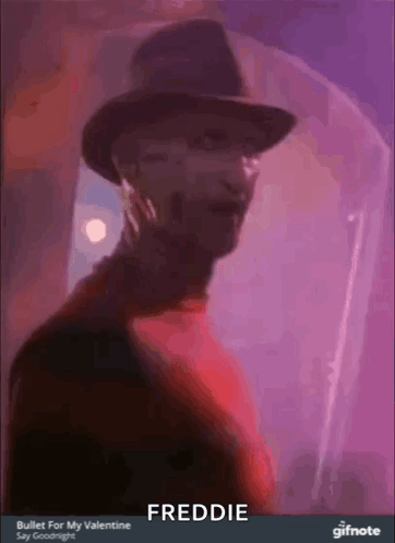 Freddy Krueger From A Nightmare On Elm Street Is Wearing A Hat And A Red Shirt GIF
