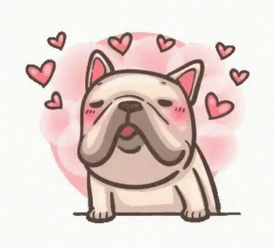 French Bulldog Surrounded By Hearts GIF