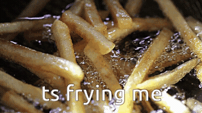 French Fries Are Being Cooked In A Fryer With The Words Ts Frying Me GIF