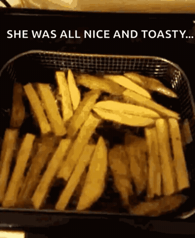 French Fries In A Fryer With The Words She Was All Nice And Toasty GIF
