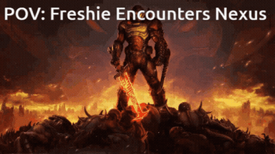 Freshie Encounters Nexus Poster Man With Sword GIF