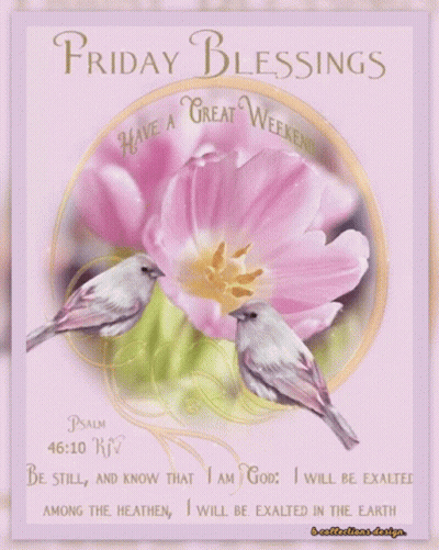 Friday Blessings Card With Pink Flower and Birds