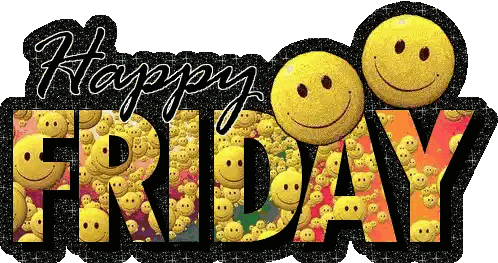 Friday Surrounded By Smiley Faces And Glitter Sticker
