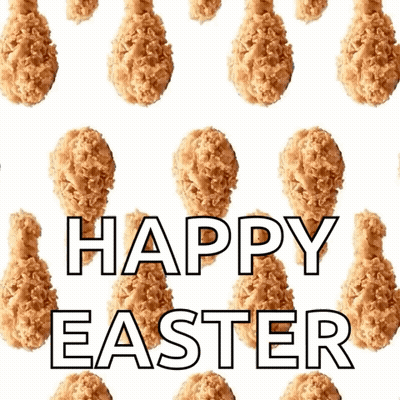 Fried Chicken With The Words Happy Easter Written In White GIF