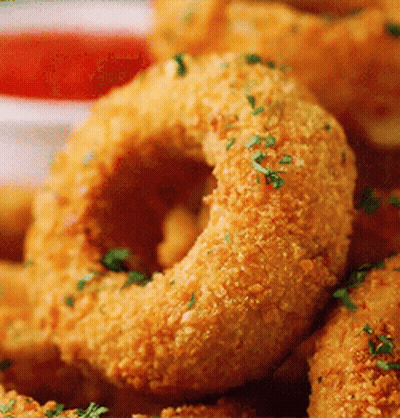 Fried Onion Rings With Ketchup GIF