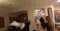 Friends Having Fun Pillow Fight GIF