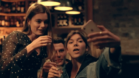 Friends Take Selfie And Two Shots Of Vodka GIF