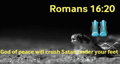 Frog And Blue Boots With Romans 16:20 GIF