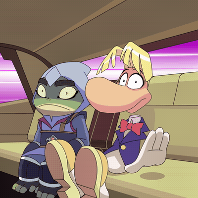 Frog And Cartoon Character Sitting In Car GIF