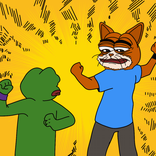 Frog And Cat On Yellow Background GIF