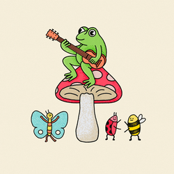Frog And Insects Having Little Party Outside GIF